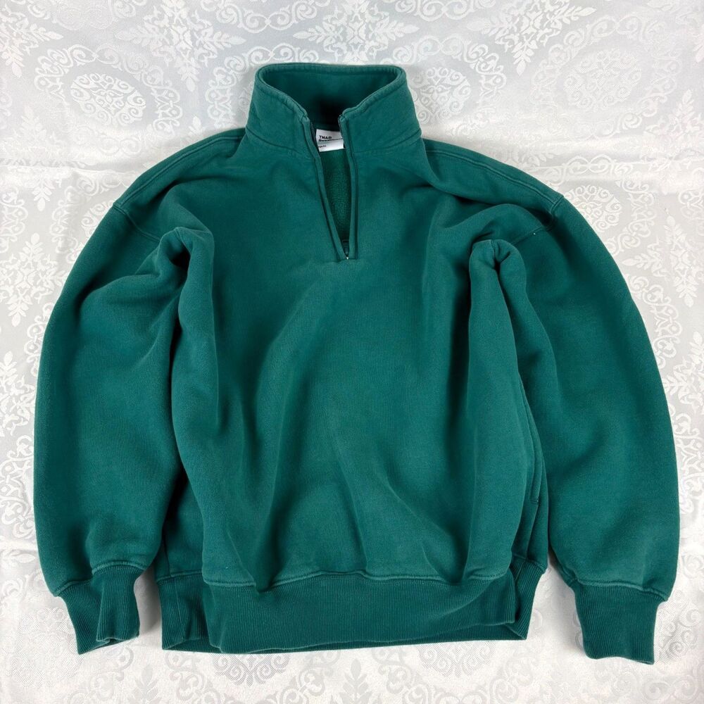 Aritzia TNA Sweatfleece Cozy Fleece 1/4 Zip Hoodie Pullover Green Scarab Sz XS-S